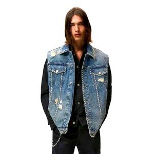 ZARA Man studded‎ denim vest oversized size M